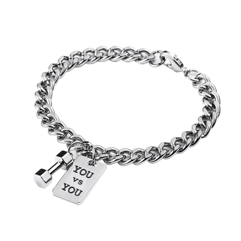 Pulsera De Cadena Cubana De Acero Inoxidable Con Colgante De Mancuerna Y Etiqueta Grabada You Vs You Joyería De Fitness