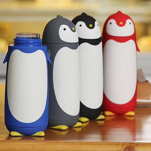 Bottiglia Acqua A Forma Di Pinguino Bicchiere In Vetro Isolato A Doppio Strato Resistente Al Calore Con Coperchio Ermetico