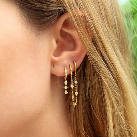925 Sterling Silver Earring Post Copper Zirconia Chain Drop Earrings Luxurious Micro Inlaid Hoop Earrings For Women Fashion Jewelry