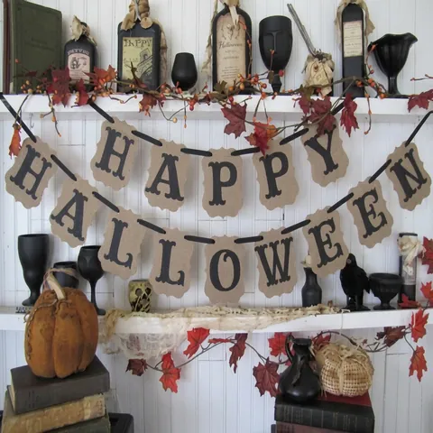 Vintage Kraft Paper Banner Garland Halloween Thanksgiving Wedding Baby Shower Party Decor Rustic Hanging Sign Backdrop