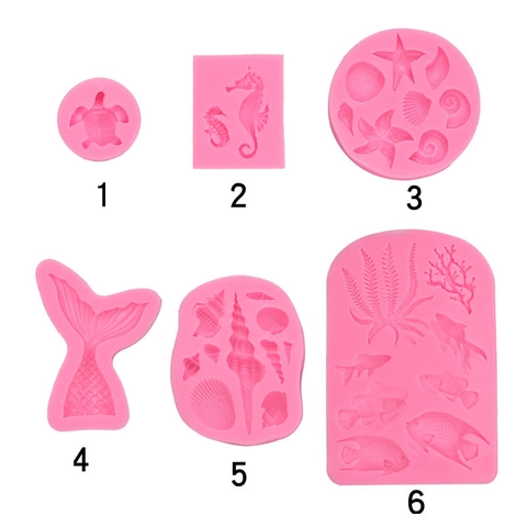 Ocean Theme Silicone Mold Sea Shell Starfish Seahorse Mermaid Tail Baking Fondant Cake Decoration Chocolate DIY Craft