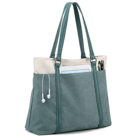 Large Capacity Contrast Color Canvas Tote Bag Retro Minimalist Shoulder Handbag For Women Daily Commuting Casual Travel