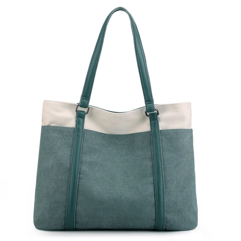 Large Capacity Contrast Color Canvas Tote Bag Retro Minimalist Shoulder Handbag For Women Daily Commuting Casual Travel