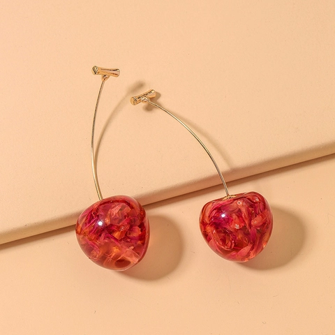 Kersen Hangende Oorbellen Hars Droogbloemen Fruitvorm Met Stalen Oorsteker Zomer Zoete Stijl Voor Dames