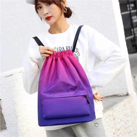 Mochila Con Cordón Nailon Impermeable Gran Capacidad Bolsa De Deporte Con Bolsillo Frontal Con Cremallera Unisex