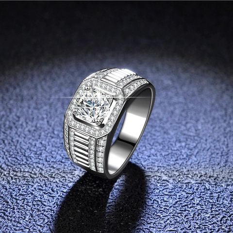925 Sterlingsilber Moissanit Ring Für Herren Platinierte Luxus 1 Karat Moissanit Zirkonia Pavee Eingelegt Verstellbarer Bandring Schmuck