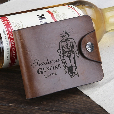 Vintage Herren Geldbörse Kurz Dreifach Gefaltet PU Leder Cowboy Jäger Muster Geldklammer Druckknopf Schnalle