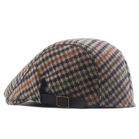 Vintage Houndstooth Flat Cap British Style Plaid Beret Hat For Men Women Adjustable Buckle Retro Autumn Winter Warm