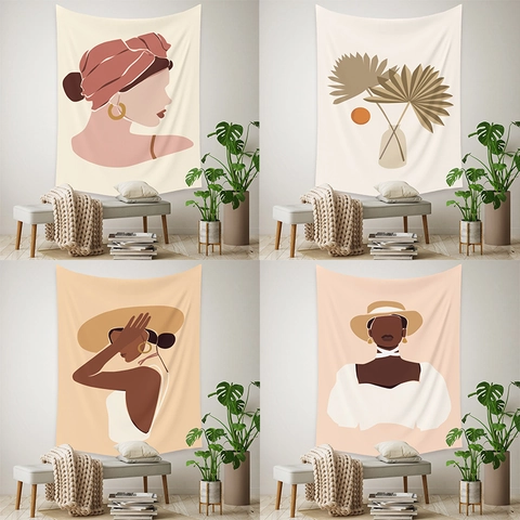 Arazzo Da Parete Ritratto Astratto Pianta Poliestere Sfondo Panno Camera Da Letto Soggiorno Decorazione Arte Estetica Boho
