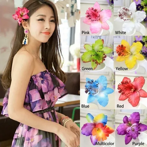 Molletta Per Capelli Fiore Di Orchidea Artificiale Tessuto Di Raso Accessori Spiaggia Hawaii Stile Boho Donne Ragazze