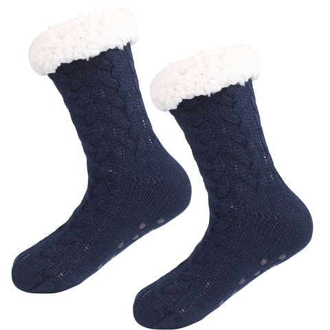 Acrylic Thickened Sherpa Lined Floor Socks For Women Men Winter Warm Cable Knit Indoor Non-Slip Slipper Socks House Wear