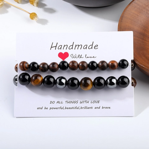 Natural Tiger Eye And Obsidian Beaded Bracelet With Sandalwood Hematite Stone Jewelry Gift For Men And Women