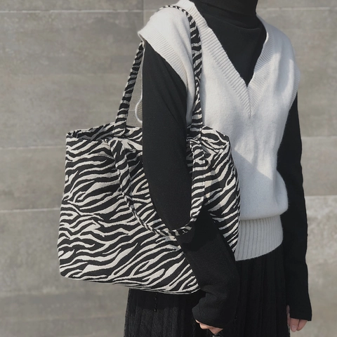 Zebra Luipaard Print Canvas Tote Tas Grote Capaciteit Katoen Koreaanse Stijl Veelzijdige Schoudertas Voor Dames