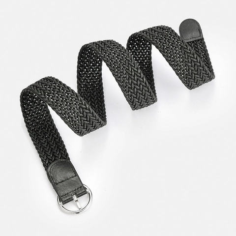 Women Woven Braided Belt Elastic Wax Rope Retro Candy Color Round Silver Alloy Buckle Casual Accessories
