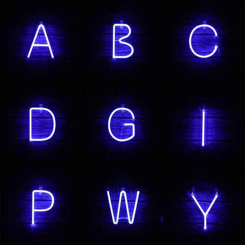 Blue LED Neon Letter Number Lights Sign Dual USB Battery Power Wall Hanging Alphabet For Party Birthday Wedding Decor