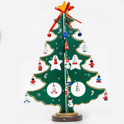Wooden Christmas Tree DIY Desktop Ornament With Mini Pendants Holiday Home Office Decor Festive Tabletop Display