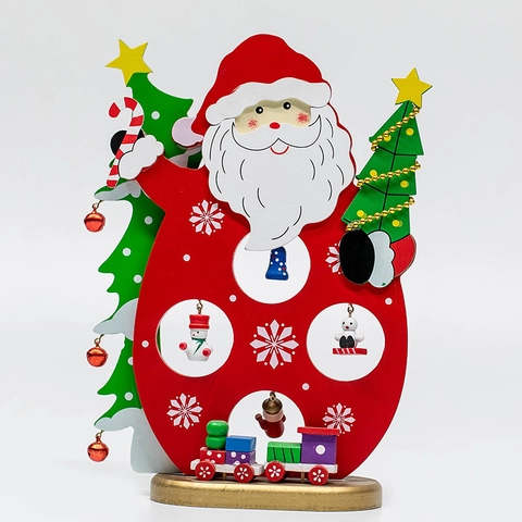 Christmas Desktop Ornament Wooden Santa Claus Snowman Figurine With Mini Train And Hanging Decorations For Holiday Home Decor