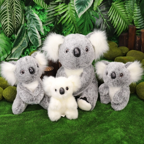 Realistic Koala Plush Toy Stuffed Animal Soft Fluffy Mother And Baby Doll For Kids Gift PP Cotton Filled Grey White