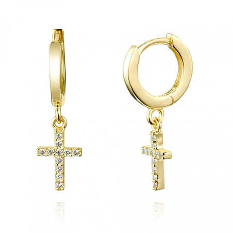 Kreuz Anhänger Hoop Ohrringe Kupfer Zirkon Besetzt Mit 925 Sterling Silber Ohrstecker Minimalistischer Modeschmuck Damen