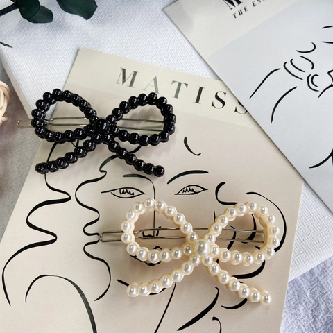Molletta Per Capelli Fiocco Acetato Perla Artificial Fatta A Mano Fermaglio Laterale Frangia Coreano Semplice Elegante Donna