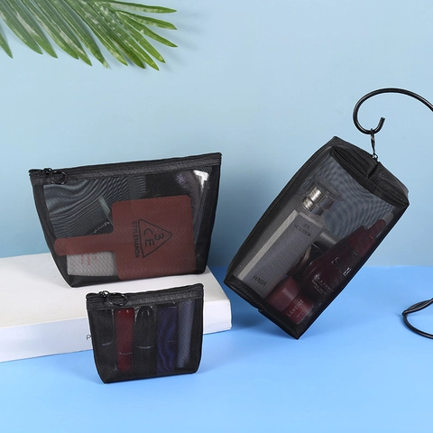 Neceser De Malla De Nylon Portátil Gran Capacidad Bolsa De Almacenamiento Viaje Organizador De Maquillaje Transparente