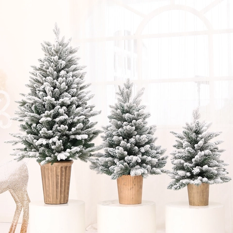 Mini Árbol De Navidad Artificial Con Nieve Realista PE Decoración De Mesa Pino Con Luces LED Para Hogar Fiestas