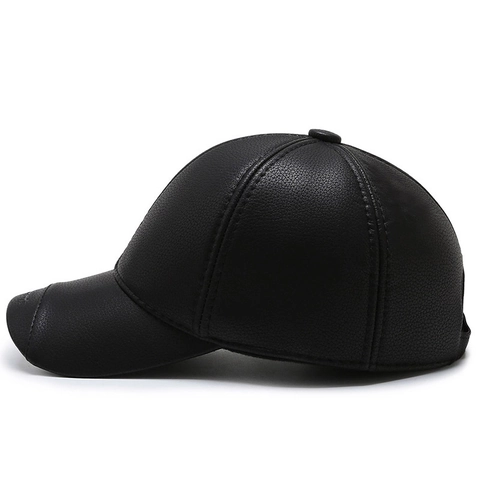 Baseball Cap PU Leather Men Winter Warm Ear Flaps Adjustable Litchi Texture Outdoor Sports Classic Casual