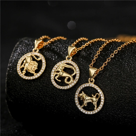 Collana Con Ciondolo Segno Zodiacale Rame Placcato Oro Zirconia Costellazione Medaglione Gioielli Di Moda Donna