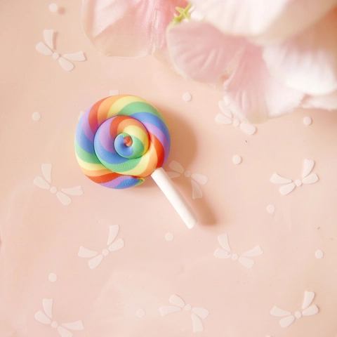 Simulated Lollipop Charms Polymer Clay Spiral Rainbow Pattern For DIY Crafts Phone Case Headwear Decoration Handcrafted