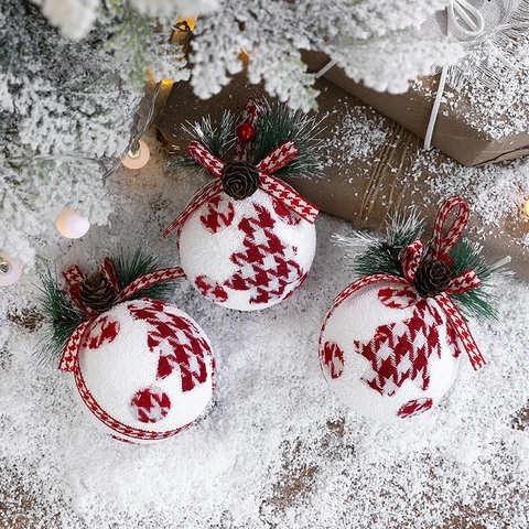 Palline Di Natale Schiuma Tessuto Con Pigne Aghi Di Pino Pied De Poule Decorazioni Da Appendere Per Albero