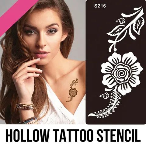 Henna Tattoo Schablonen Hohlkörper Malerei Schablonen Für Temporäre Kunst Mandala Blumen Design Wiederverwendbare Kunststoff DIY Zubehör