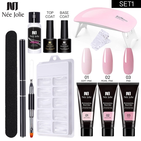 Kit d'Extension d'Ongles Professionnel Sans Douleur Polymérisation UV LED Polygel de Construction Rapide Avec Solution de Glissement Pointes de Moule Outil de Pinceau pour Salon Maison DIY Manucure