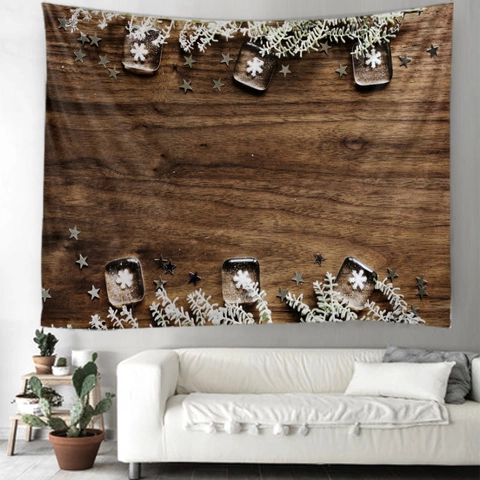 Tapiz De Pared Navidad Poliéster Grano De Madera Reno Papá Noel Escena De Nieve Decoración Hogar Dormitorio Fondo