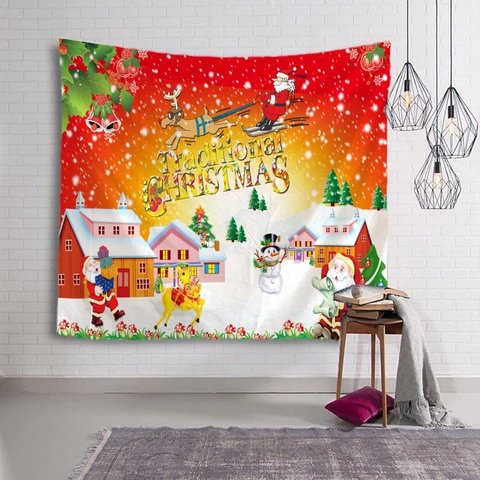 Christmas Wall Tapestry Polyester 3D Digital Printing Santa Claus Reindeer Pattern Festive Background Cloth Home Decor
