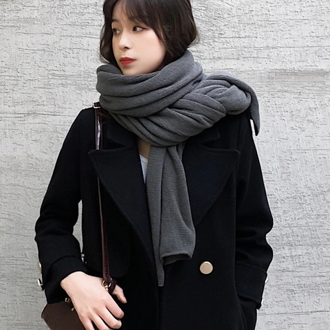Winter Scarf Thick Warm Cashmere-like Acrylic Solid Color Casual Soft Long Wrap For Men And Women