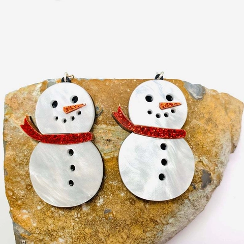 Christmas Snowman Drop Earrings Glitter White Acrylic Winter Festive Cute Holiday Jewelry Gift For Women Novelty Fashion