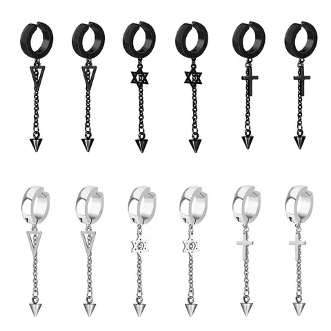 Pendientes Colgantes Punk De Acero Inoxidable Cadena Larga Cruz Triángulo Hexagrama Cono Joyería Gótica Para Hombre Mujer