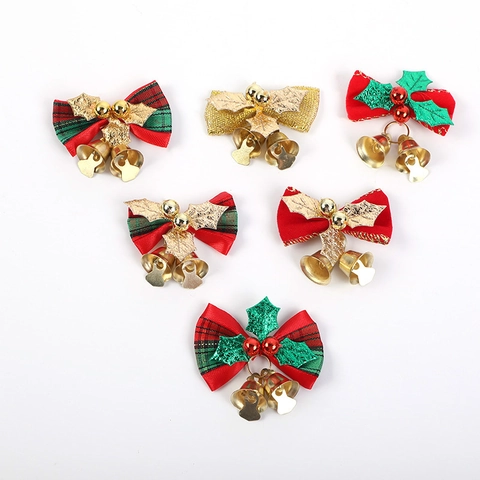 Fiocchi Di Natale Con Campanelli Di Metallo Ornamenti Albero Nastro Tessuto Per Corona Decorazione Scatola Regalo
