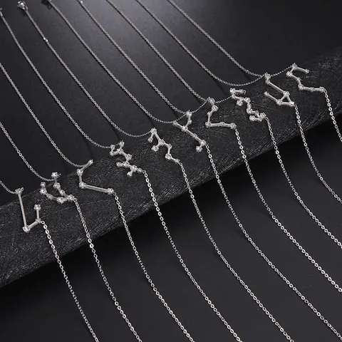 Collana Con Pendente Costellazione Zodiaco Acciaio Inossidabile 316L Placcato Oro 18K Zircone Per Donna