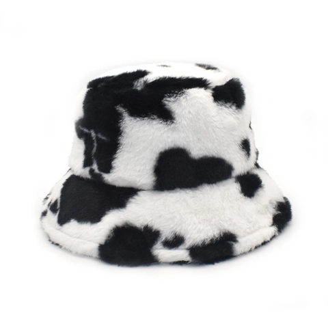 Winter Warme Pluche Koeprint Vissershoed Voor Dames Heren Mode Bedrukte Faux Fur Fisherman Cap Outdoor Zonbescherming Hoed