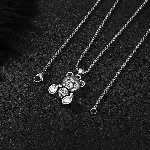 Collana Con Pendente Orso Coniglio In Lega Acciaio Inossidabile Catena Lunga Hip Hop Punk Streetwear Gioielli Donna Uomo Argento
