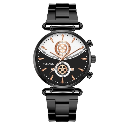 Orologio Al Quarzo Da Donna Cassa In Lega Cinturino In Acciaio Inossidabile Quadrante Bicolore Motivo Greco Casuale Elegante