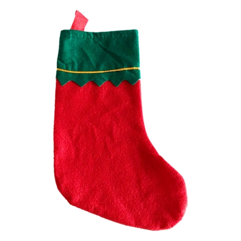 Calza di Natale Classica in Tessuto non Tessuto con Bordo Dorato Rosso Verde Nero Ornamento Calzino Sacco Regalo Home Holiday