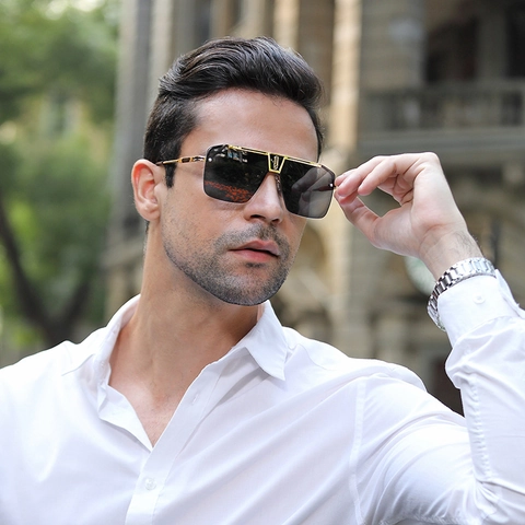 Lunettes De Soleil Carrées Oversize Monture En Métal Rétro Protection UV Verres Dégradés Mode Tendance Hommes Femmes