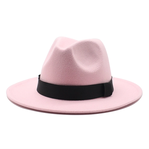 Fedora Hat Woolen Felt Wide Brim Panama Jazz Hat With Black Ribbon For Men Women British Style Solid Color Retro Autumn