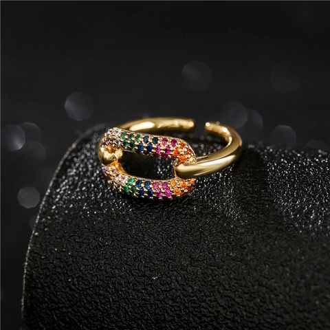 Geometric Open Ring Copper Gold Plated Adjustable Micro Inlaid Zircon Trendy Ins Style For Women