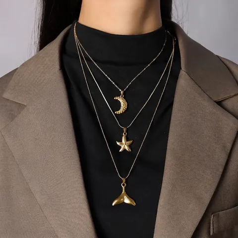 Pendenti Serie Marina Acciaio Inossidabile Placcato Oro 18K Ciondoli Produzione Gioielli DIY Stella Marina Coda Di Balena Luna Sole Cuore Conchiglia