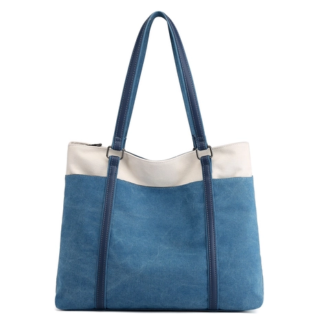 Borsa Tote in Tela da Donna Casual Grande Capacità Borsa a Tracolla Tinta Unita Cerniera Borsa da Lavoro