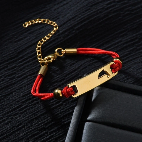 Bracciale In Corda Intrecciata A Mano Con Piastra In Acciaio Inossidabile Placcato Oro E Design Traforato Gioielli Regolabili Per Unisex