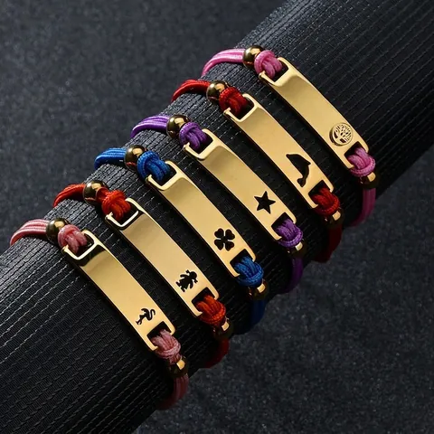 Bracciale In Corda Intrecciata A Mano Con Piastra In Acciaio Inossidabile Placcato Oro E Design Traforato Gioielli Regolabili Per Unisex